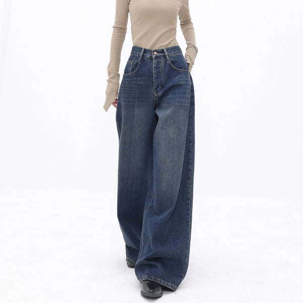 Womens Retro Wide Leg High Waist Straight Mopping Pants - Loose Fit