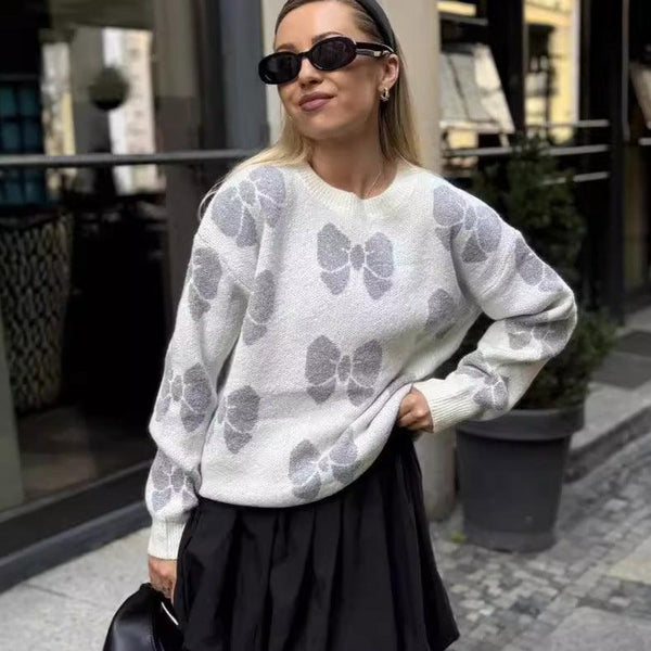 Cozy Printed Butterfly Knit Pullover Sweater - Loose Fit Round Neck - Available in Multiple Colors and Sizes Shop Now