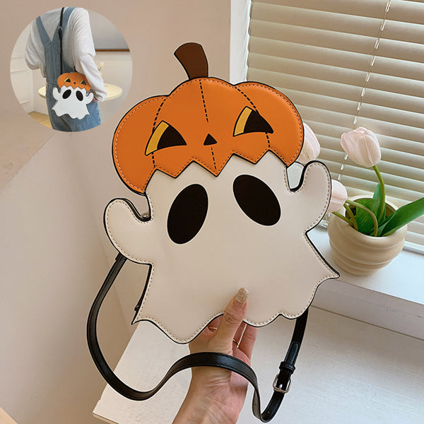 3D Pumpkin Ghost Shoulder Bag - Womens Novelty Crossbody Purse for Halloween