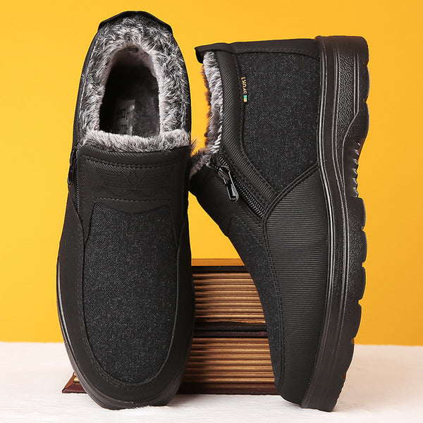 Mens Cotton Shoes with Fleece Lining for Warmth Waterproof and Non-slip for Middle-Aged and Elderly