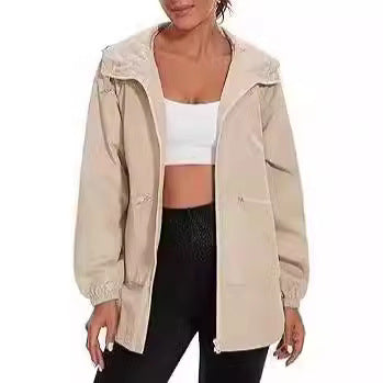 Womens Long Sleeve Hooded Jacket - Casual Trench Coat with Zipper  Multiple Color Options