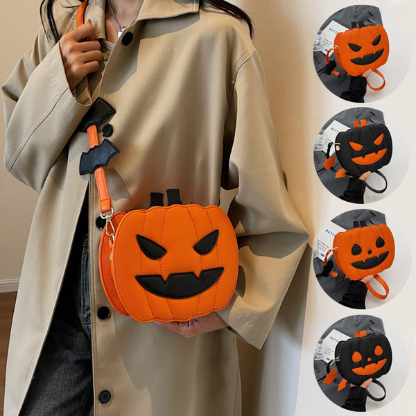 Halloween Crossbody Bag - Funny Pumpkin Cartoon with Bat Design Personalized for Women