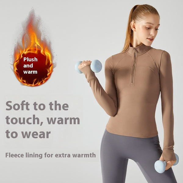 Fleece-Lined Yoga Top  Long Sleeve Fitness Clothing  Warm  Cozy  Optimized for Movement