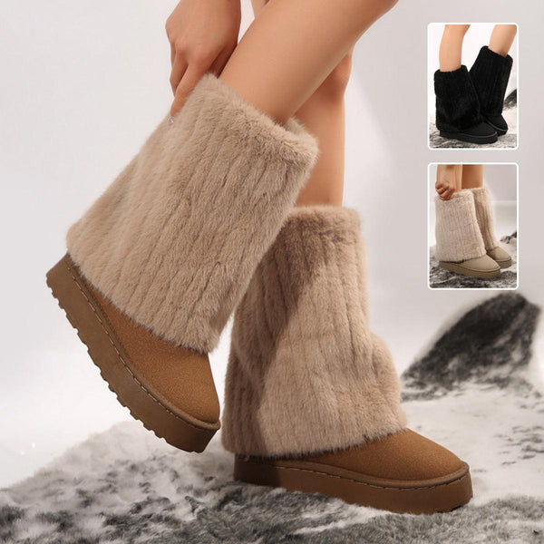 Plush Winter Snow Boots for Women  Thick Sole Round Toe Mid-tube  Cozy Furry Lining