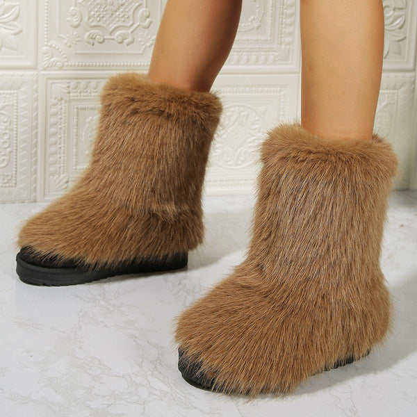 Womens Winter Mid-Tube Plush Snow Boots - Fashionable and Warm