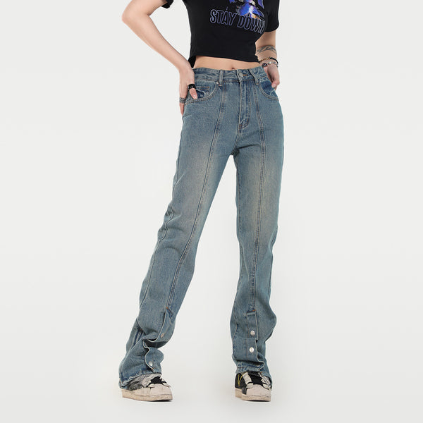 Personality Slimming Jeans with Buckle Detail - Foot Mouth Straight Fit  Maximize Style and Comfort