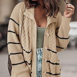 Striped Twist Knit Button Cardigan - Cozy and Stylish