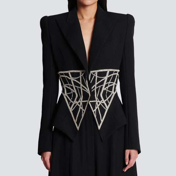 Diamond Waist Heavy Industry Beads High-end Womens Suit Jacket - Waist Slimming