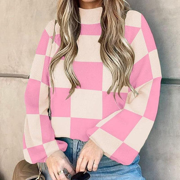 Womens Striped Rib High Collar Sweater - Long Sleeve Fashion Essential