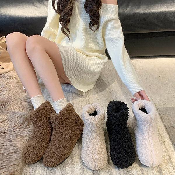 Cozy Fleece-lined Round Toe Snow Boots - Perfect for Winter  Flat Bottom  Short Sleeve