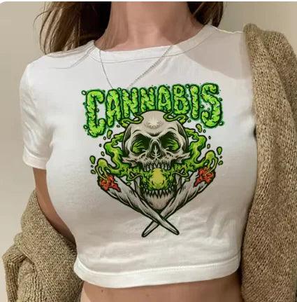 Monogrammed Weed Crop Top T-Shirt - Stylish Cannabis Clothing