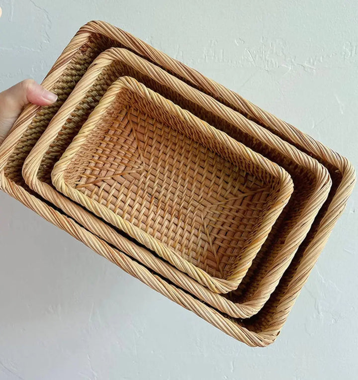 Handmade Rattan Tray Basket - Practical and Stylish Home Organizer - Totostore